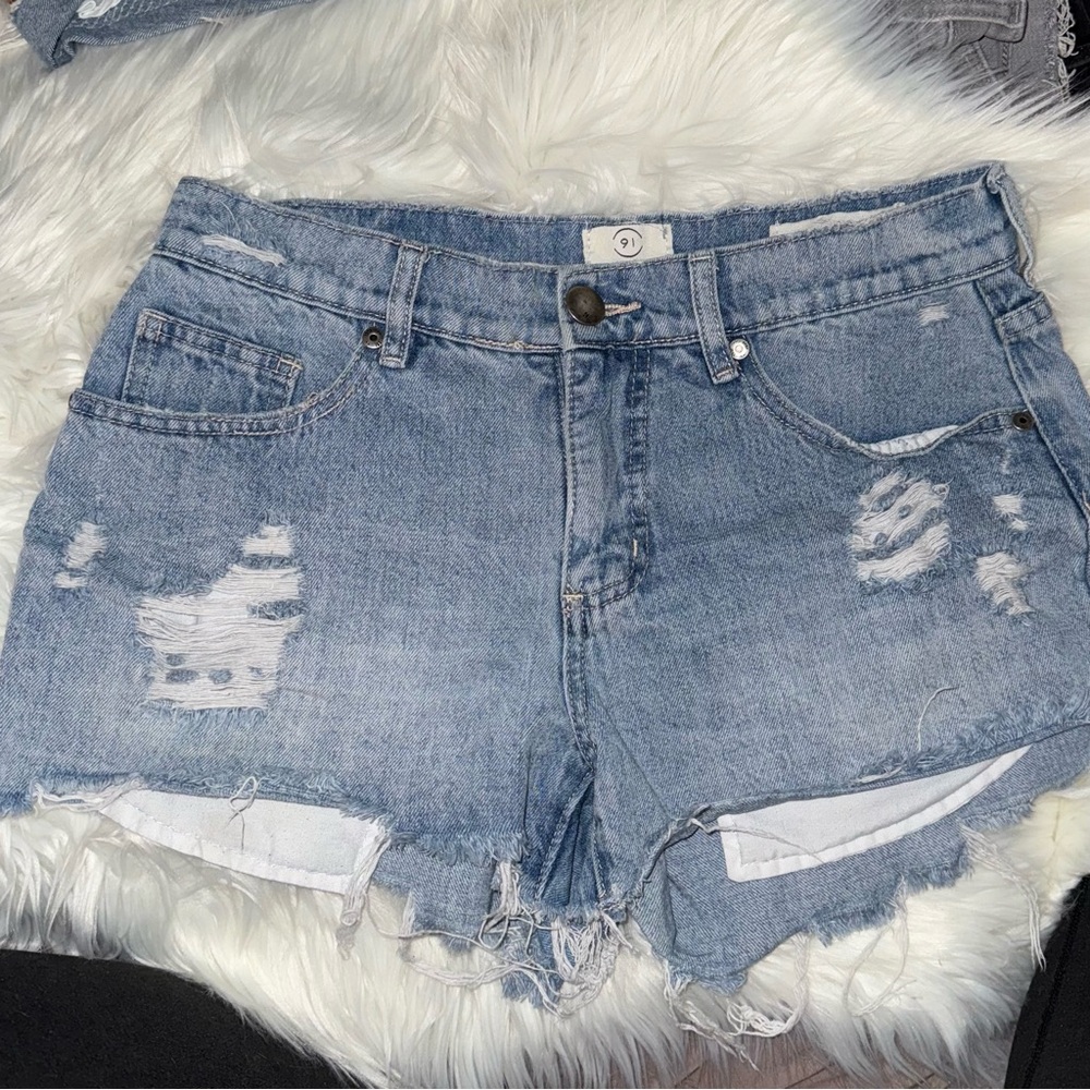 Cotton On Light Blue Distressed Jean Shorts
